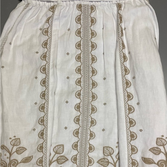 Johnny Was JW Los Angeles Tasya Button Front White 100% Linen Embroidered Skirt - Picture 7 of 10